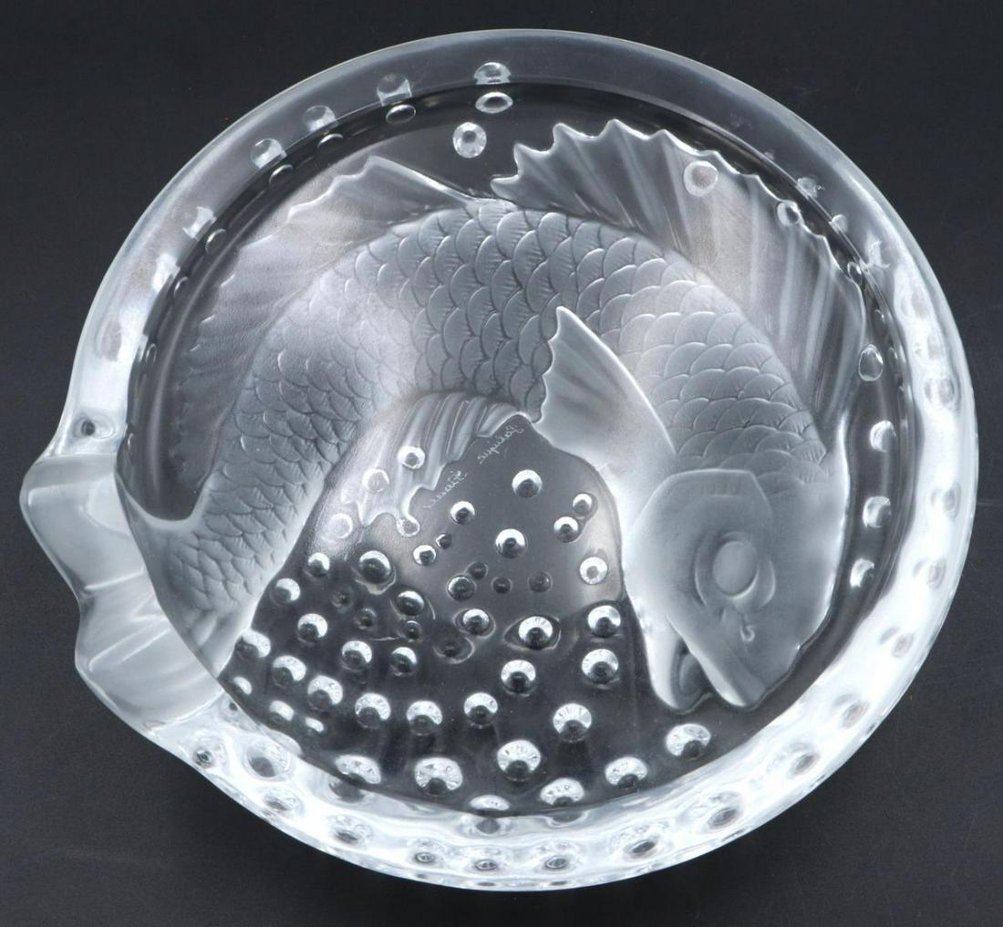 Lalique Fish Crystal Ashtray: Lalique Fish Crystal Ashtray. Measures approx. - 6 1/8" wide.