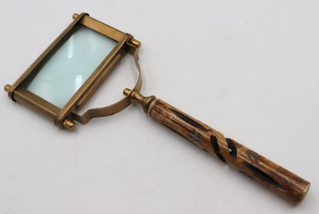 Vintage Carved Bone Rectangular Magnifying Glass: Vintage Carved Bone Rectangular Magnifying Glass. Measures approx. - 11 1/2" long x 5" wide.