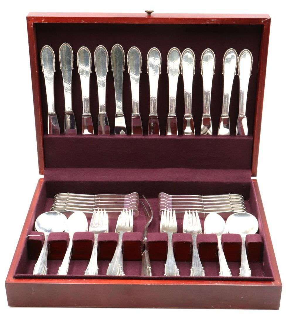 73 Pc. Georg Jensen "Beaded" Sterling Flatware Set (1 of 7)