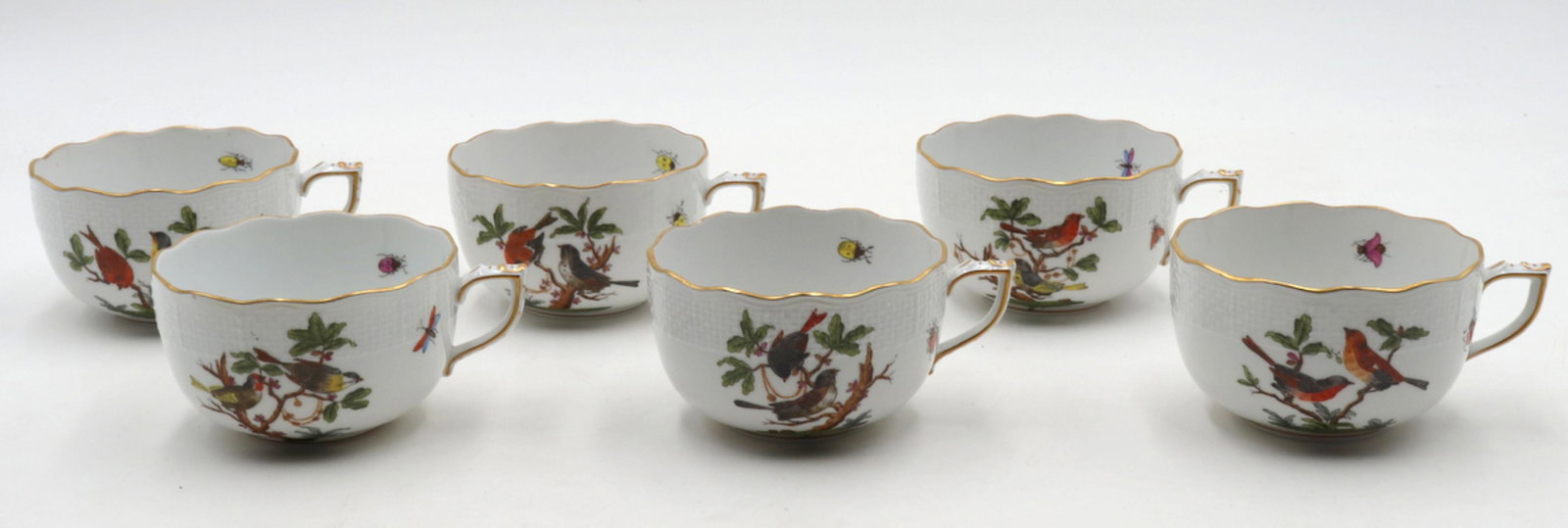 Herend "Rothschild" Porcelain Tea Cups: Herend "Rothschild" Hand Painted Porcelain Tea Cups. Measures approx. - 2 1/4" high x 4 1/4" wide.