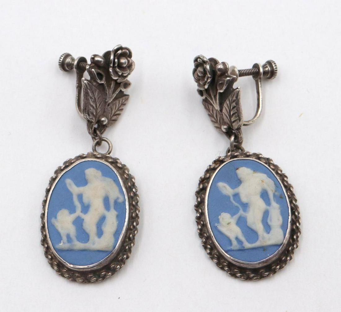 Vintage Sterling & Jasperware Earrings: Vintage Sterling Silver & Jasperware Earrings. Weight - 14.5 grams.