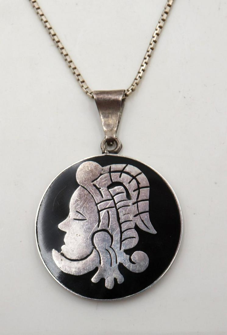 Taxco Sterling & Onyx Pendant w/ Necklace (1 of 3)