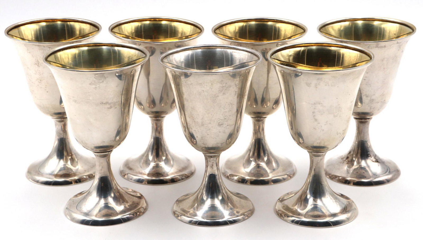 7 Pc. International "Lord Saybrook" Sterling Goblets: 7 Pc. International "Lord Saybrook" Sterling Silver Goblets. Measures approx. - 5" high x 3" diameter. Weight approx. - 17.810 troy oz.