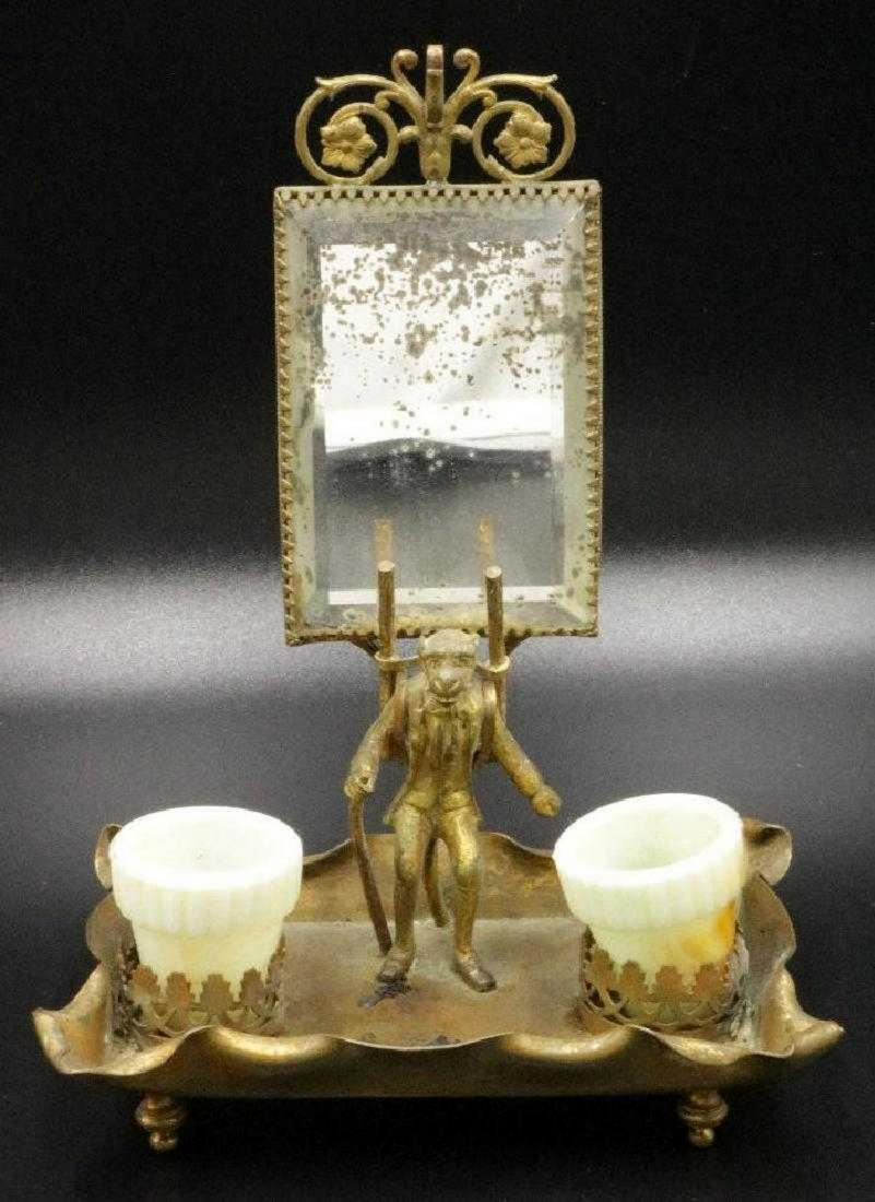 19th C. French Bronze Monkey Inkwell w/ Mirror (1 of 3)