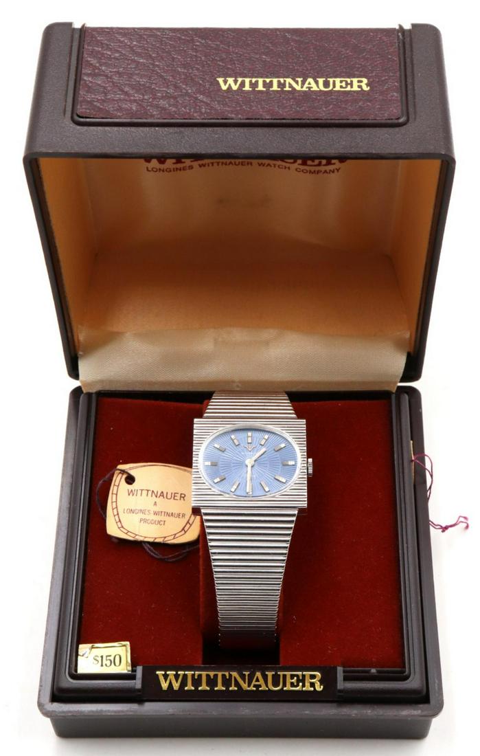 Wittnauer 17J Deco Look Wristwatch: Wittnauer 17J Deco Look Wristwatch. New old stock in original box, with original $150 price tag.