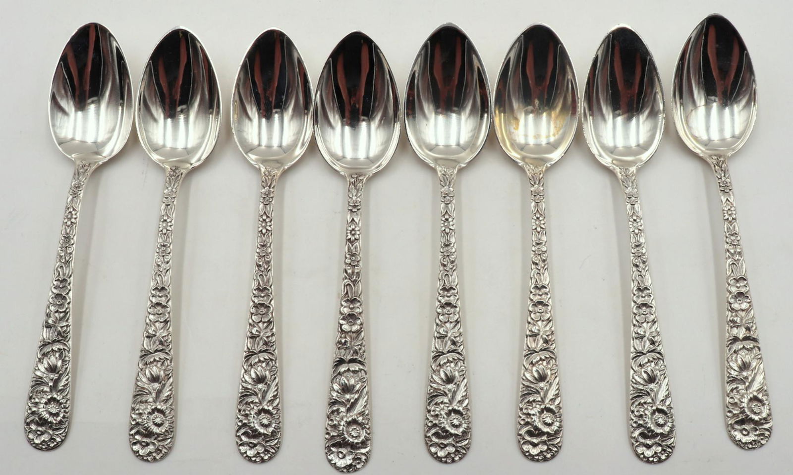 8 Pc. Kirk & Sons "Repousse" Sterling Tea Spoons (1 of 3)
