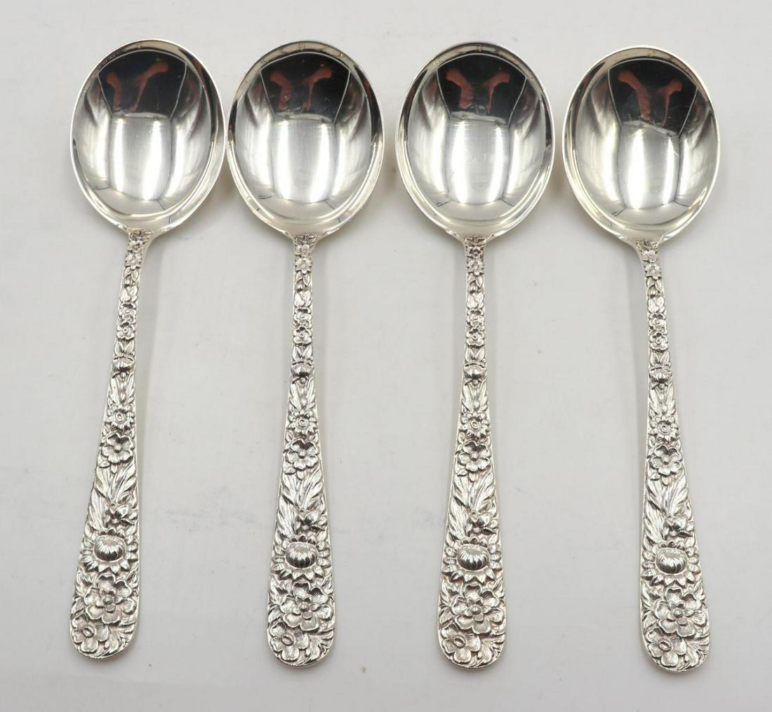 4 Pc. Kirk & Sons "Repousse" Sterling Cream Soup Spoons (1 of 3)