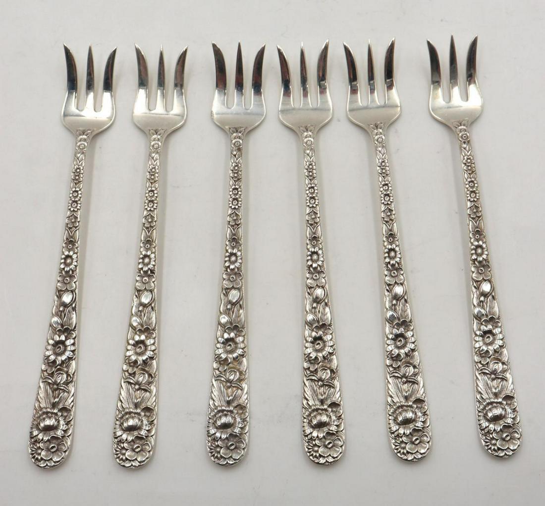6 Pc. Kirk & Sons "Repousse" Sterling Oyster Forks (1 of 3)