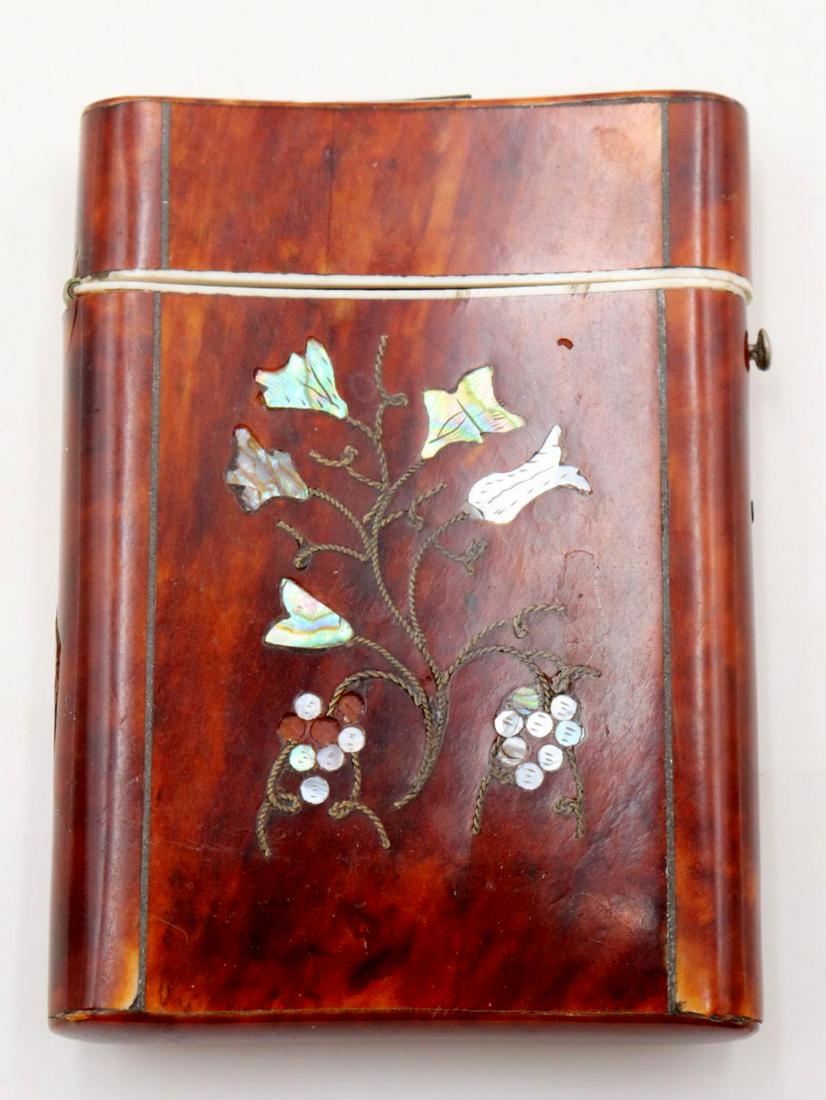Antique English MOP Inlaid Tortoise Shell Card Case (1 of 3)