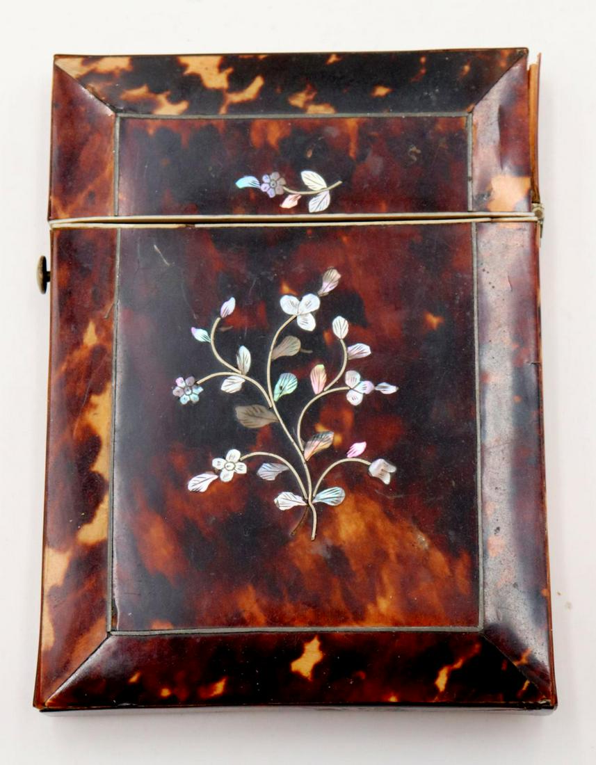 Antique English MOP Inlaid Tortoise Shell Card Case (1 of 3)