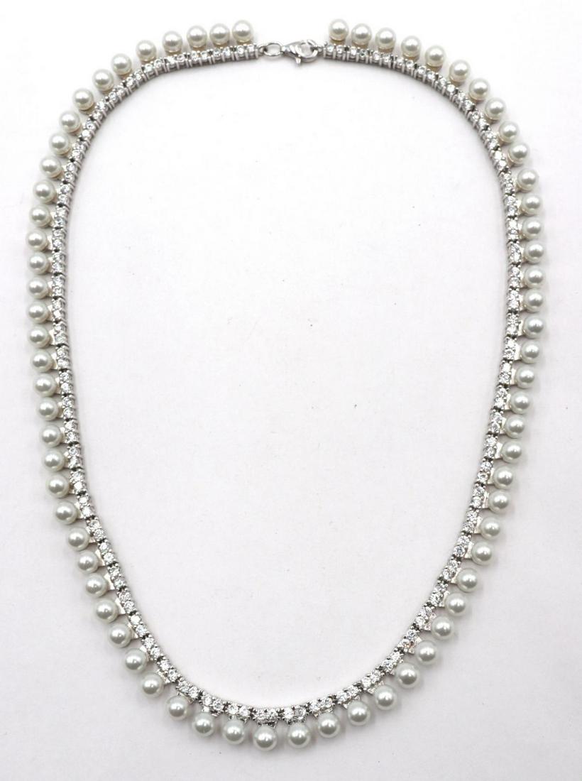 Sterling Silver Pearl & CZ Necklace (1 of 2)