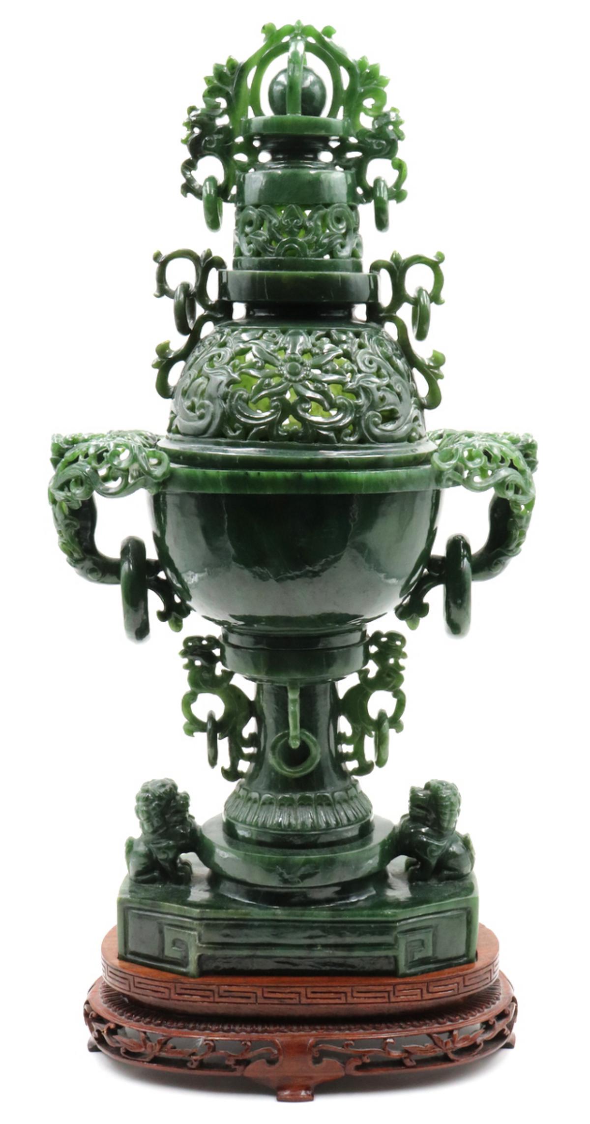 Large Chinese Spinach Jade Censer & Cover (1 of 6)