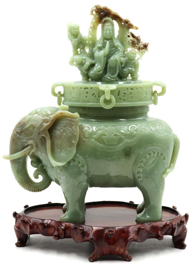 Chinese Celadon Jade Elephant Vessel (1 of 9)
