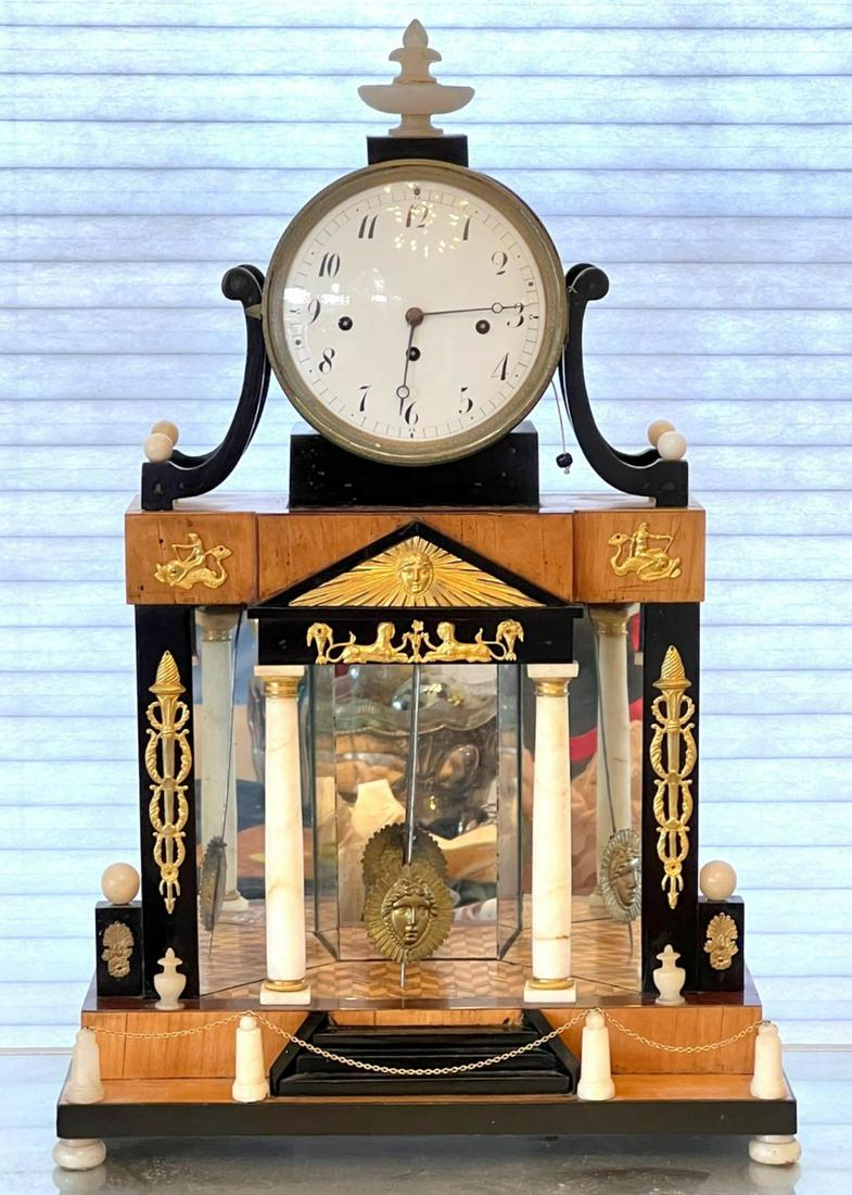 Antique Biedermeier Bronze & Marble Wooden Clock (1 of 11)