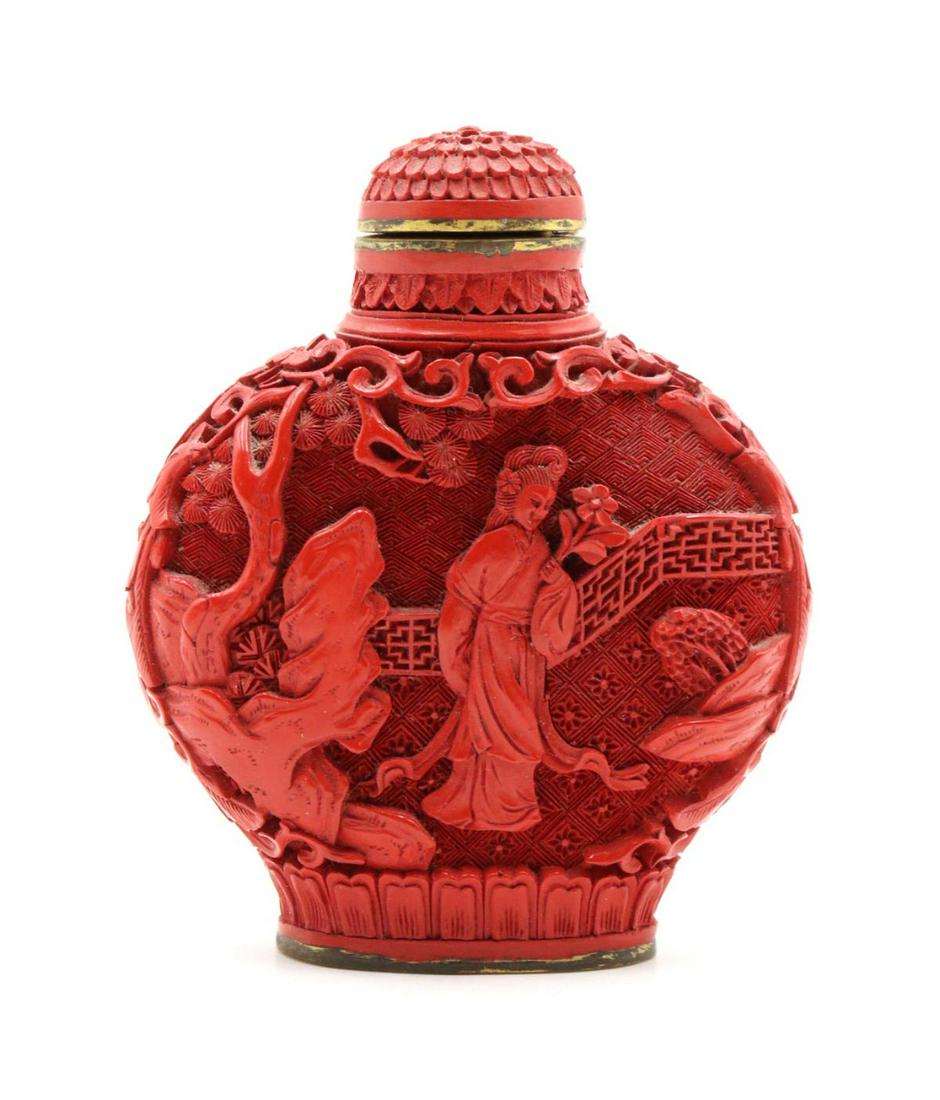 Vintage Carved Cinnabar Snuff Bottle (1 of 4)