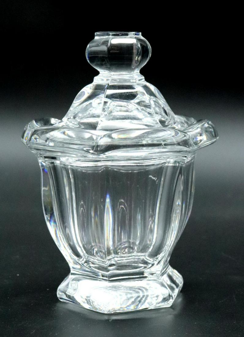 Baccarat Crystal Mustard Jar: Baccarat Crystal Mustard Jar. Measures approx. - 4 1/2" high x 3 1/2" wide. No spoon.
