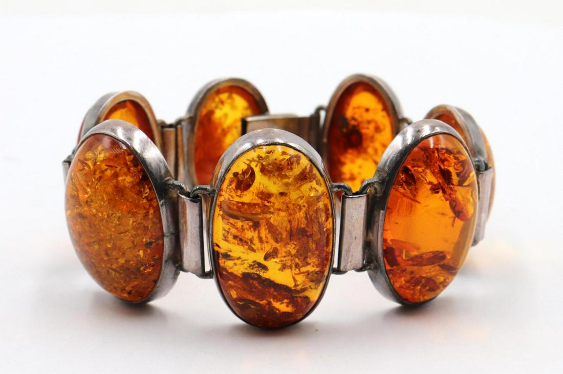 Vintage Sterling Silver & Amber Bracelet (1 of 2)