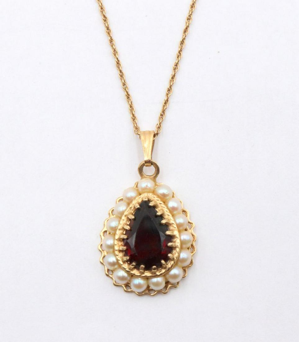 14Kt Ruby & Pearl Pendant w/ Chain (1 of 3)