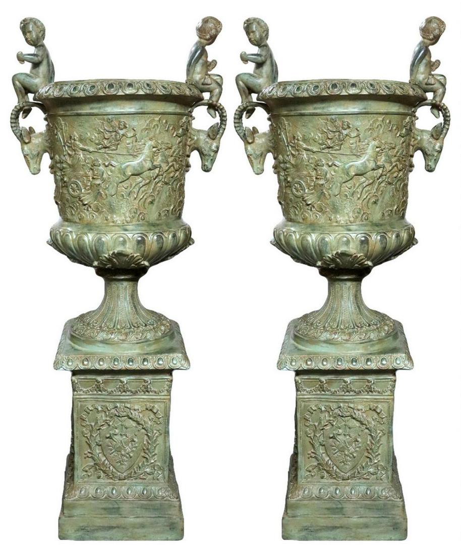 Palace Size Neoclassical Style Bronze Urn & Pedestals (1 of 6)