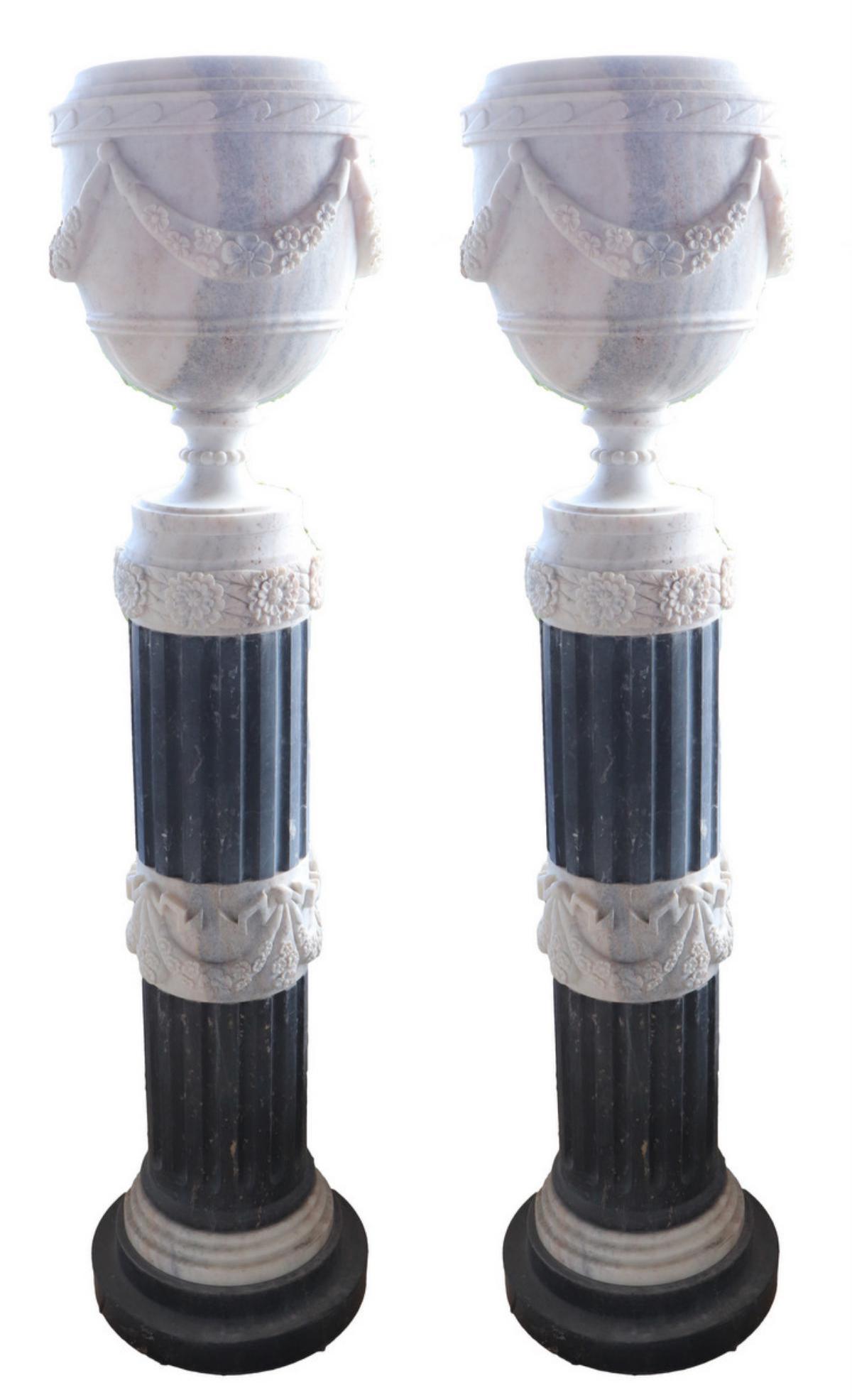 French White & Green Marble Urn & Pedestals (1 of 6)