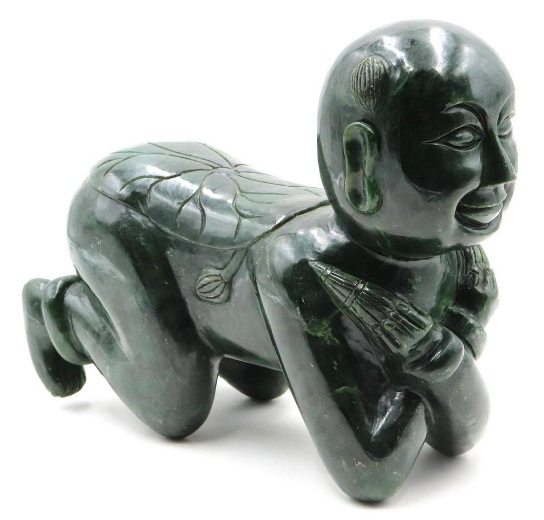 Chinese Spinach Jade Infant Sculpture (1 of 3)