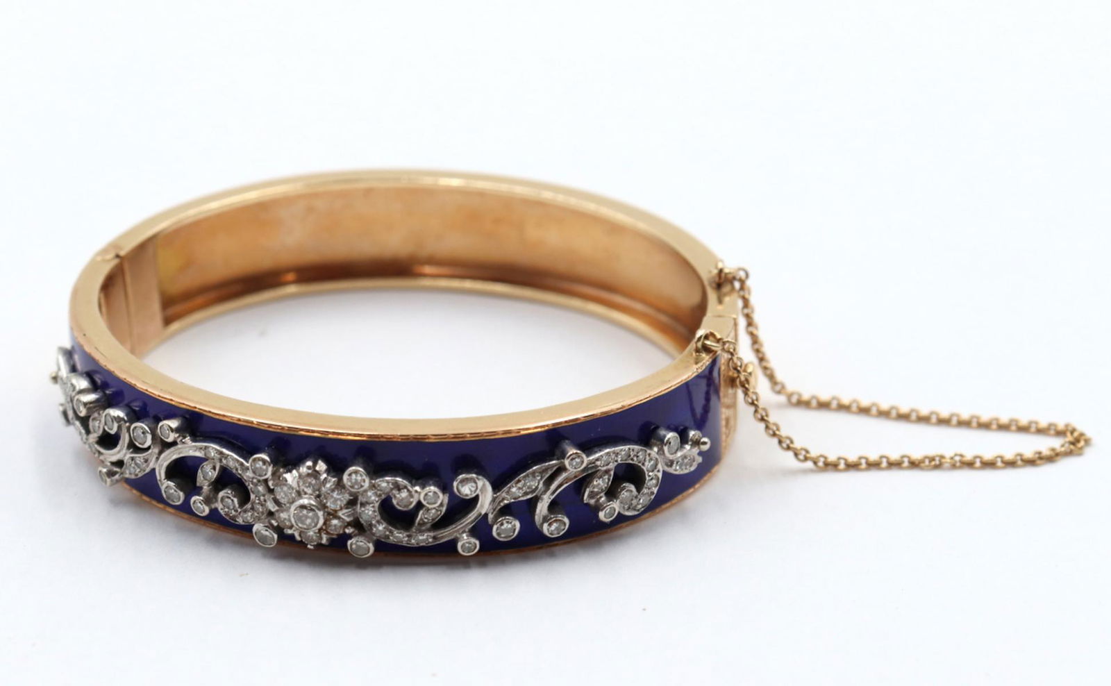 Antique 14Kt Enamel & Diamond Bangle Bracelet (1 of 4)