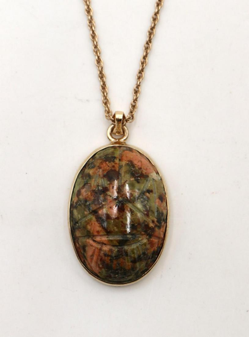 Beautiful Multi-Colored Stone Pendant w/ 14Kt Necklace: Beautiful Multi-Colored Stone Pendant w/ 14Kt Necklace. Stone is in a 14Kt setting. Weight - 6.81 grams. 18" long.