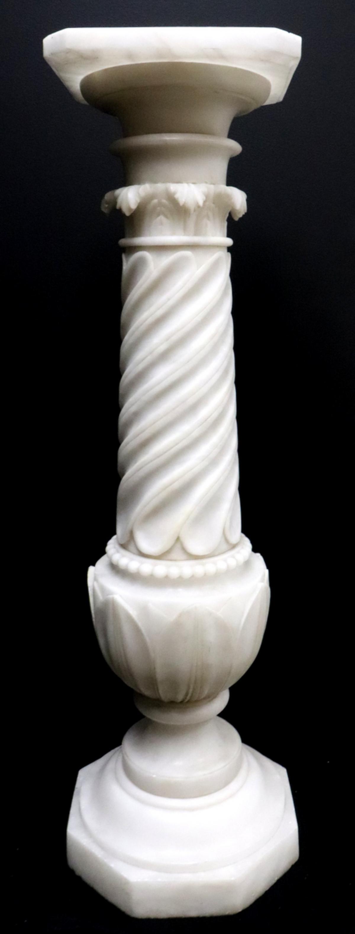 Antique French Carved White Marble Pedestal (1 of 5)