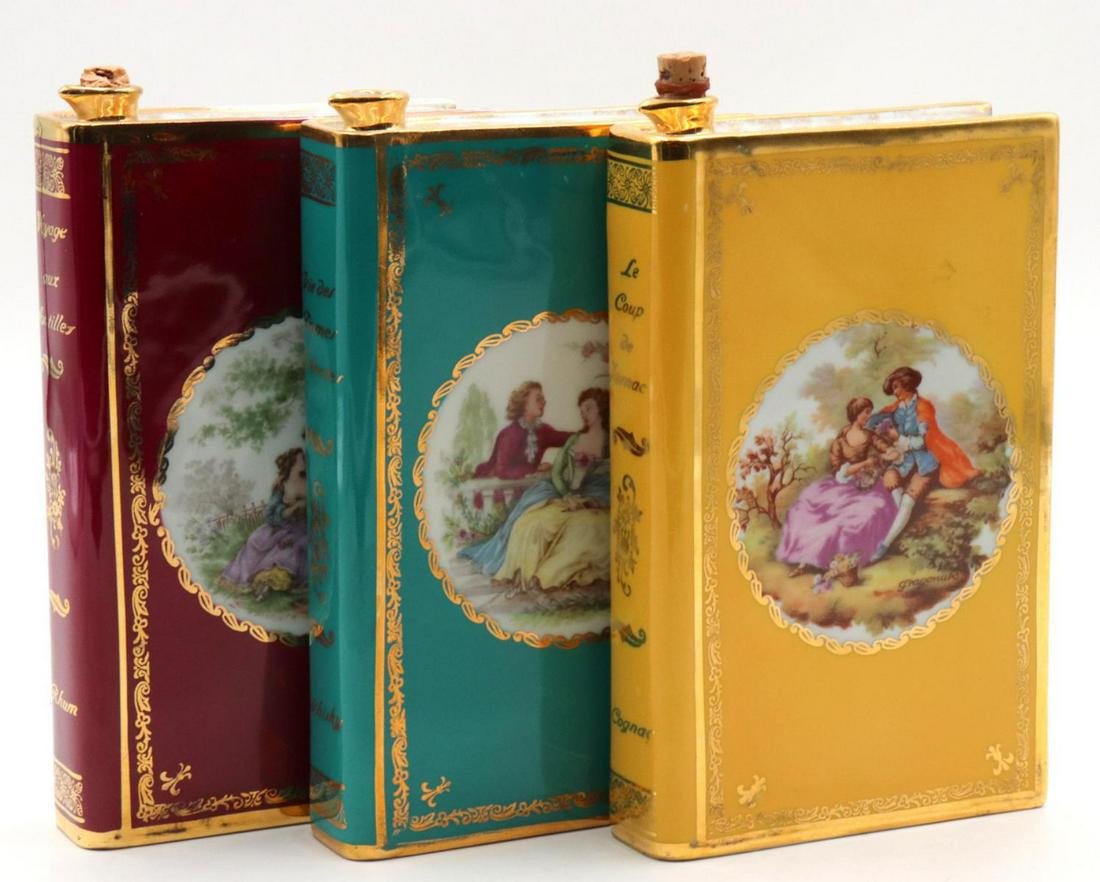 Antique Limoges France Porcelain Book Flasks: Antique Limoges France Porcelain Book Flasks. Measures approx. - 7 3/4" high x 4 1/4" wide.