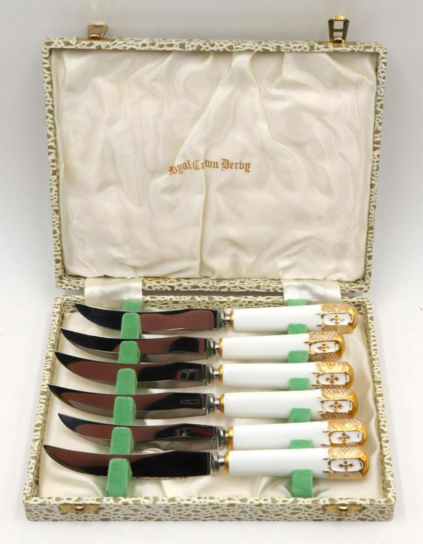 Vintage Royal Crown Derby Porcelain Steak Knives (1 of 2)
