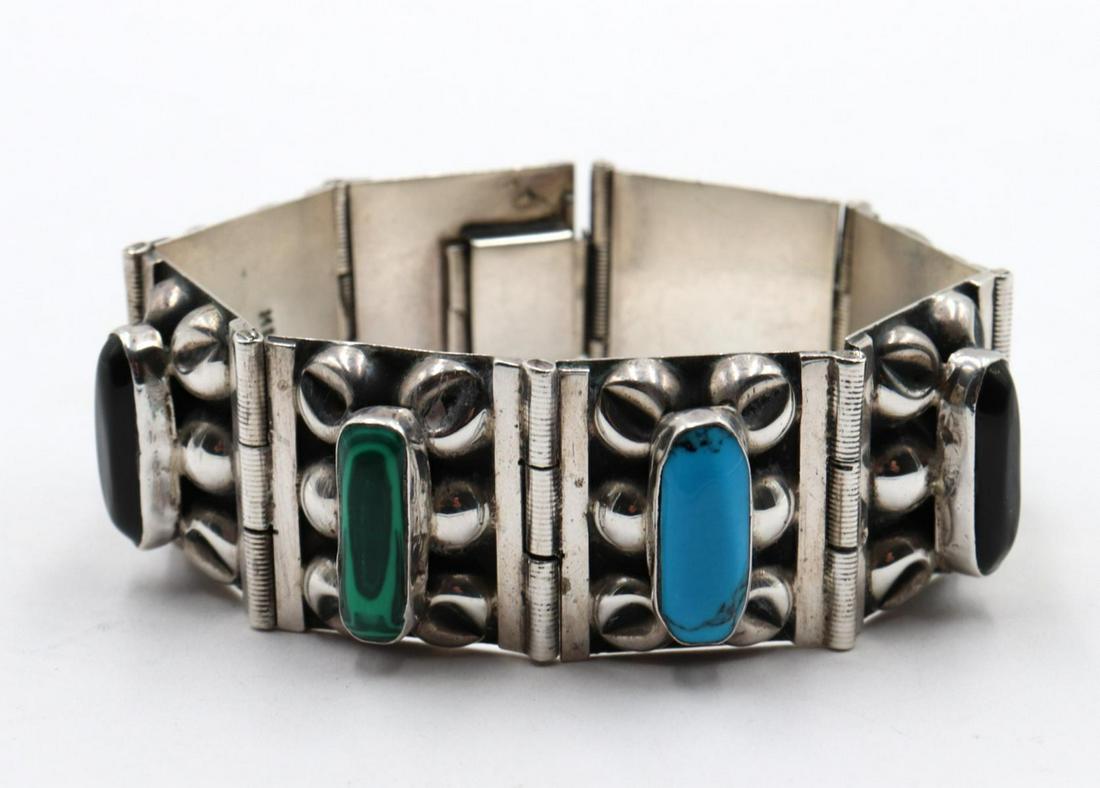 Taxco Malachite, Turquoise & Onyx Sterling Bracelet (1 of 3)