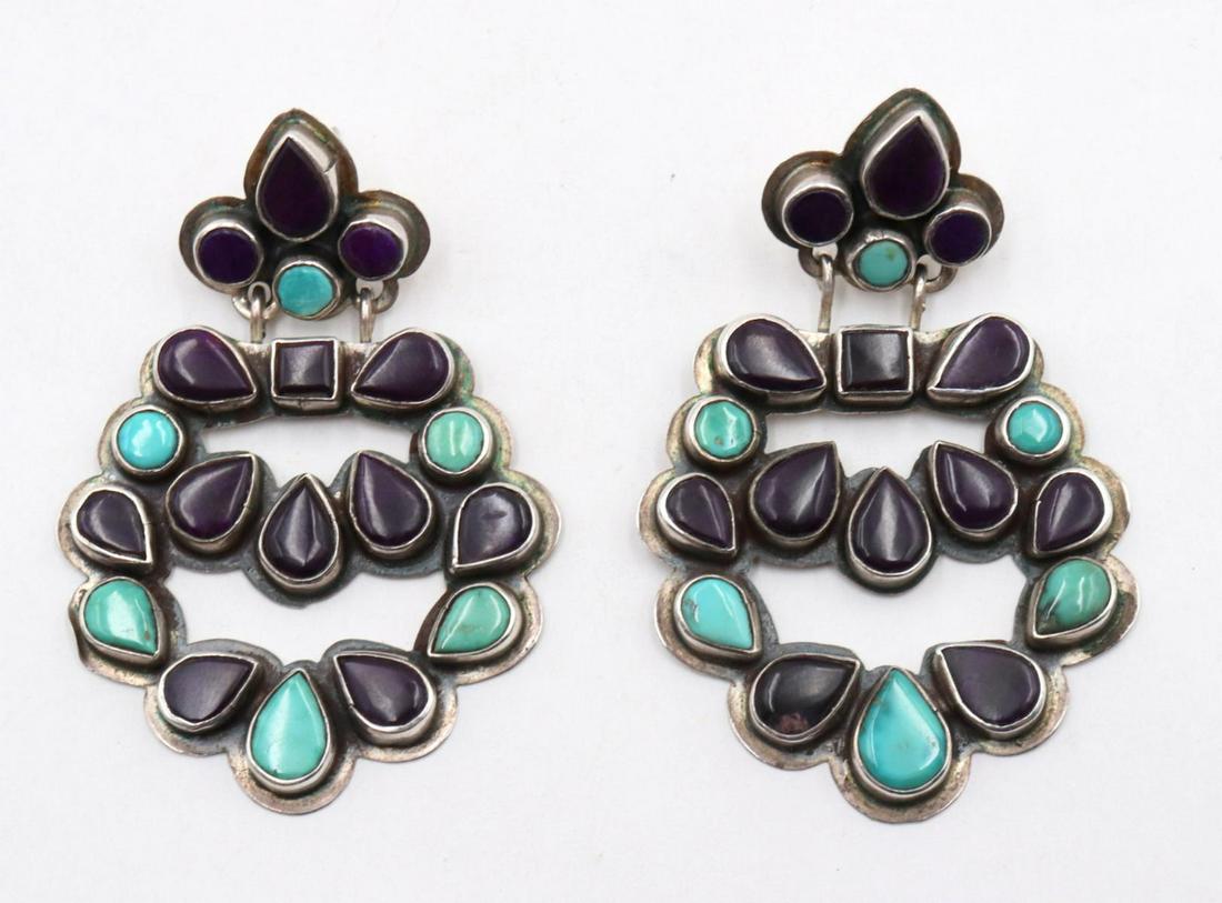 Vintage Oscar Betz Turquoise & Amethyst Sterling Earrings (1 of 2)
