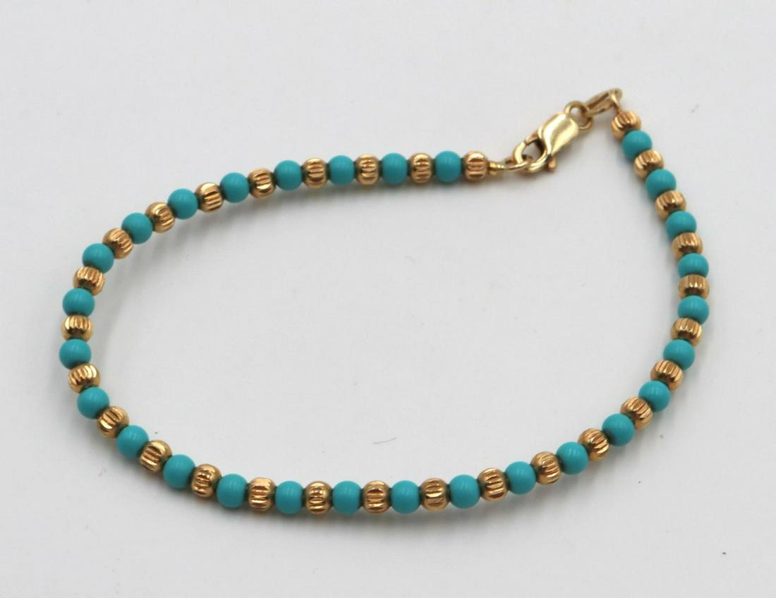14Kt Yellow Gold & Turquoise Beaded Bracelet (1 of 1)