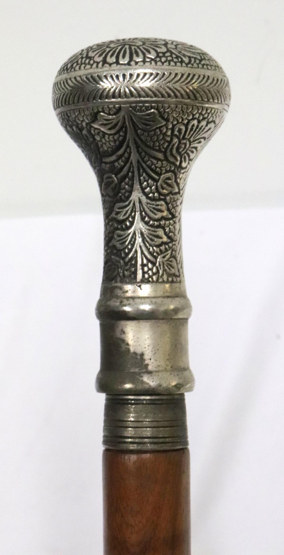 Vintage Silver Plated & Wooden Ashtray Walking Cane (1 of 3)