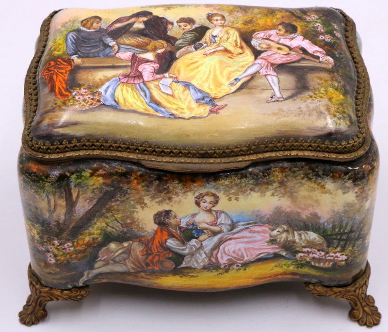 Antique French Hand Painted Enamel & Bronze Box (1 of 10)