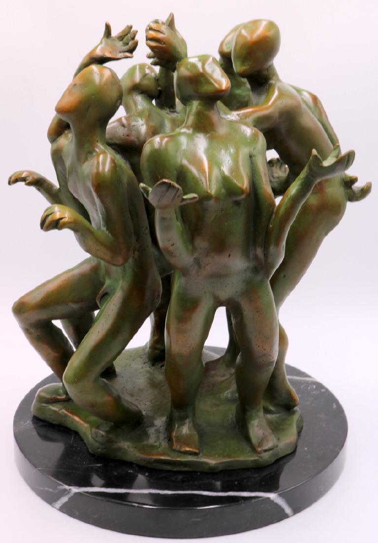 Signed Modern Abstract Green Patina Bronze Sculpture (1 of 5)