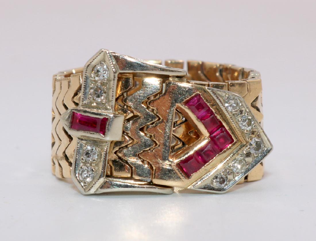 14Kt YG Ruby & Diamond Adjustable Buckle Ring (1 of 4)