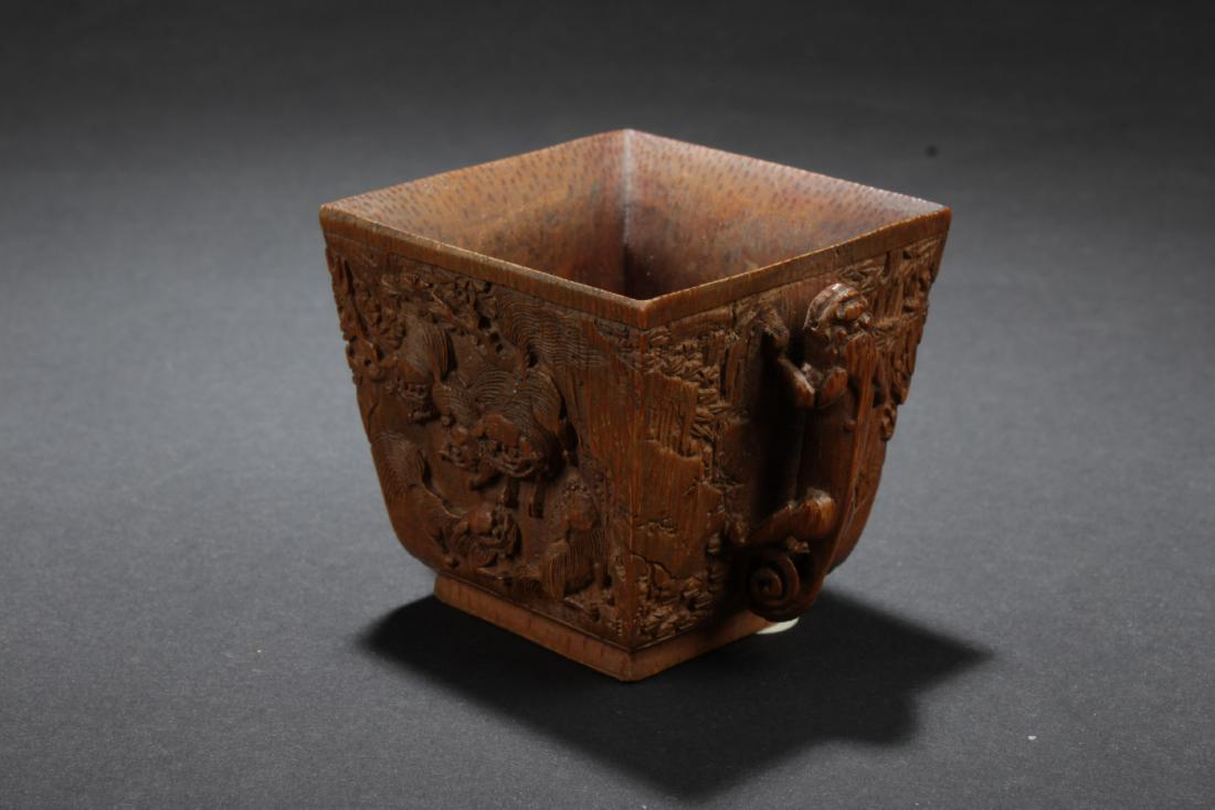 Chinese Antique Bamboo Carved Square Cup (1 of 6)