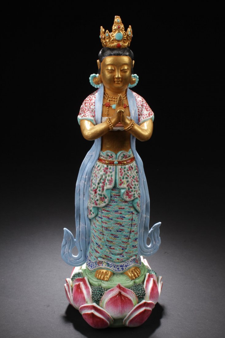 Chinese Famille Rose Bodhisattva Statue (1 of 6)