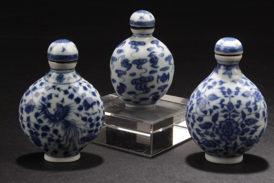 A Group of Three Chinese Blue & White Snuff Bottles (1 of 5)