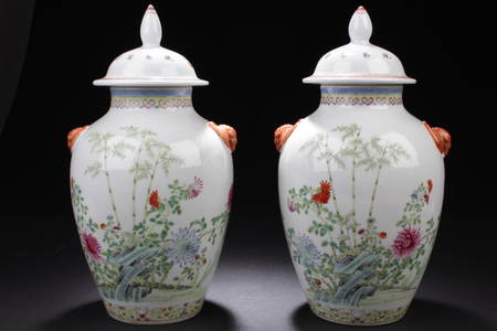 A pair of Chinese Antique Famille Verte Porcelain Jars