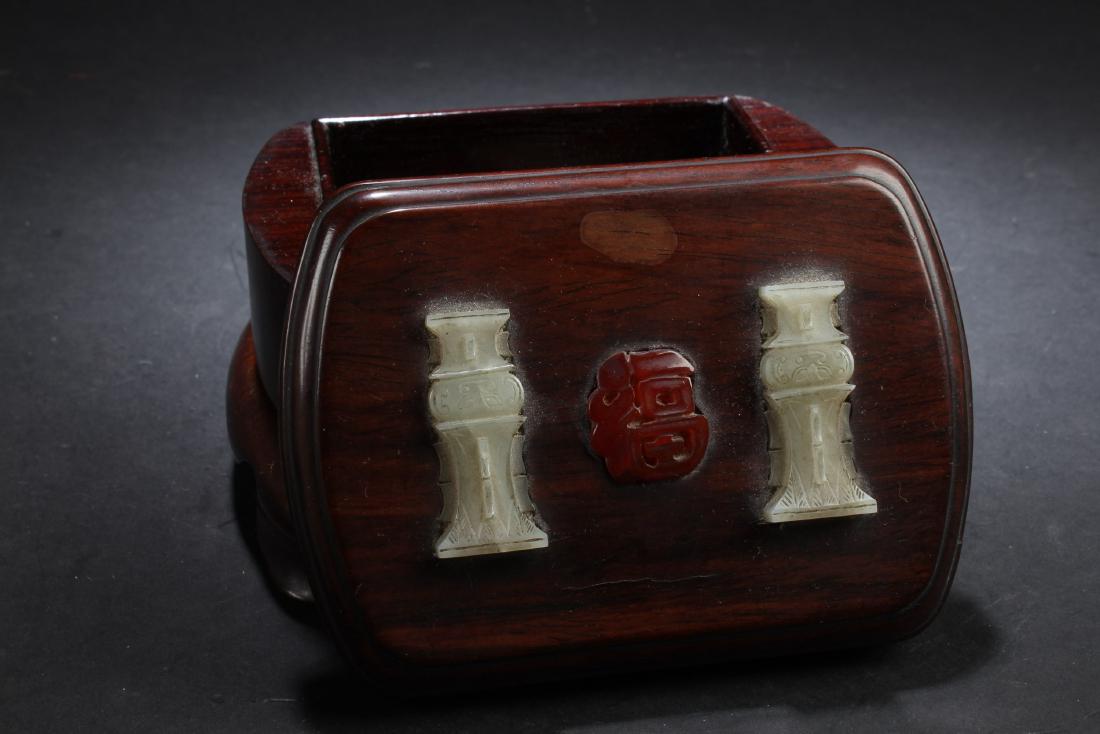 Antique Chinese Wooden Box with Jade and Agate Inlay (1 of 5)