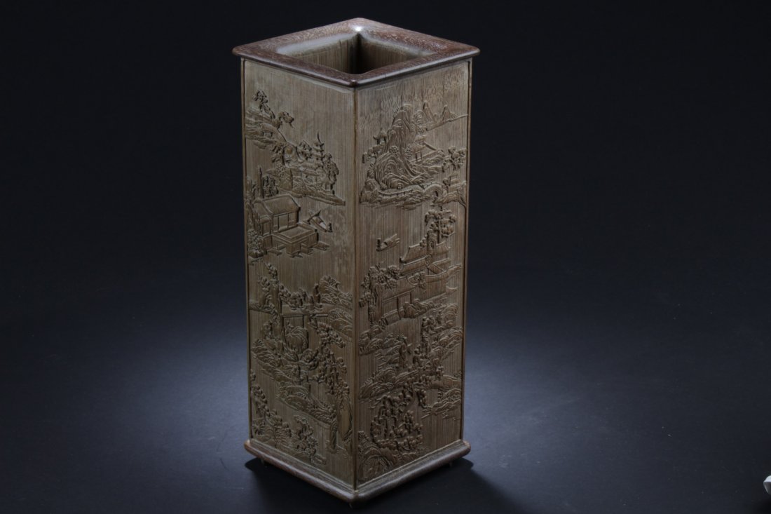 Chinese Bamboo Square Shaped Brushpot (1 of 3)