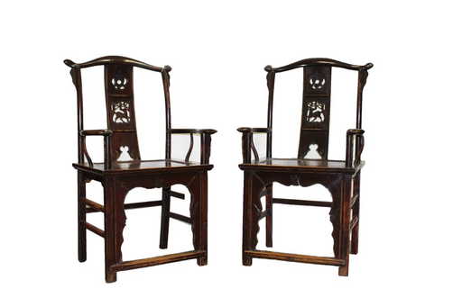 A Pair Of Antique Chinese Hardwood ArmRest Chairs - A Pair Of Antique Chinese Hardwood ArmRest Chairs