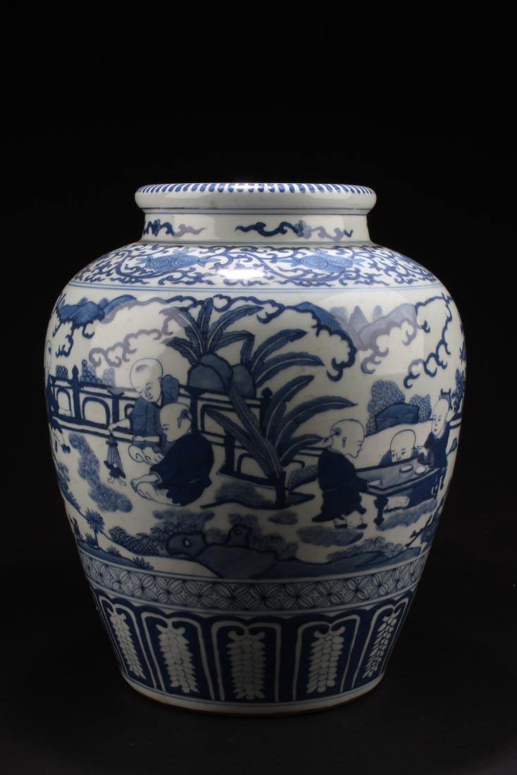 Chinese Blue & White Porcelain Jar: Chinese Blue & White Porcelain Jar. 'Wan Li' mark printed below the rim. Height: 16"