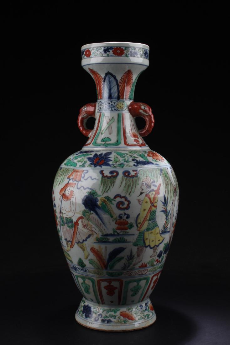 Chinese Porcelain Vase: Chinese Porcelain Vase, flanked with two elephant faced handles. Height: 21.5"