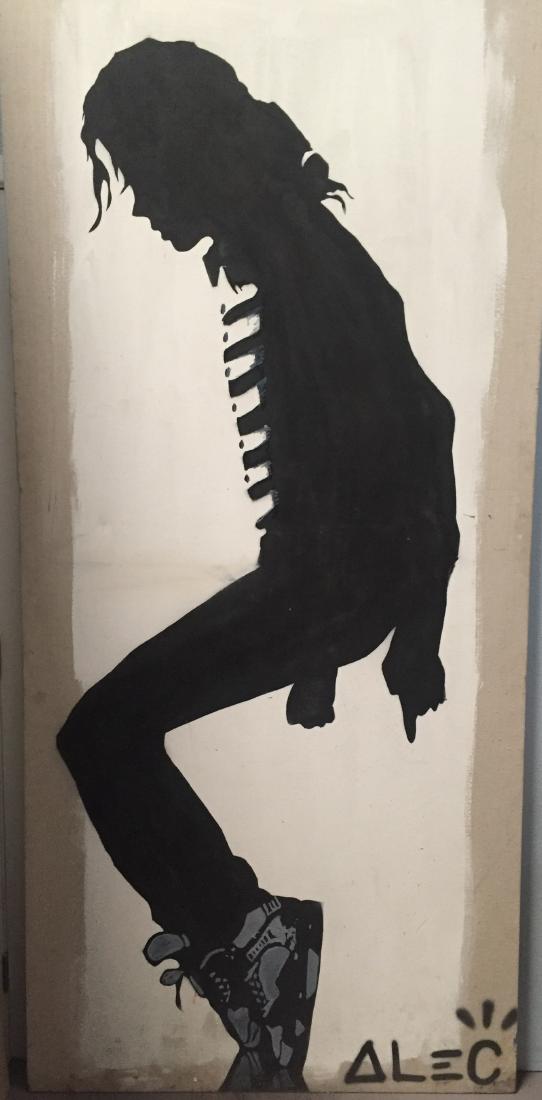 A Western-Styled Painting: A Western-Styled Painting, depicting Michael Jackson. Length: 43.25" Height: 96"