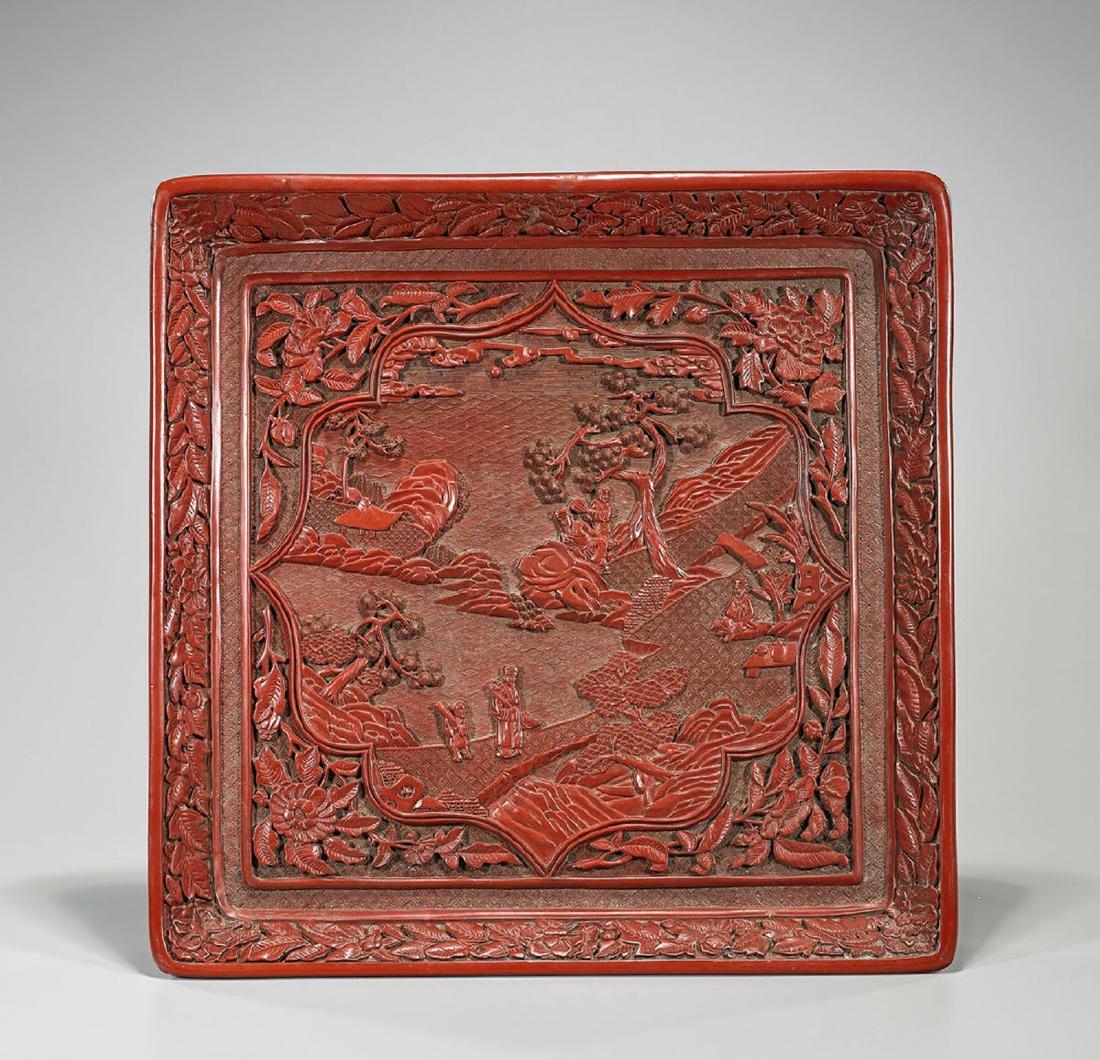 Chinese Cinnabar Lacquer Square Tray (1 of 2)