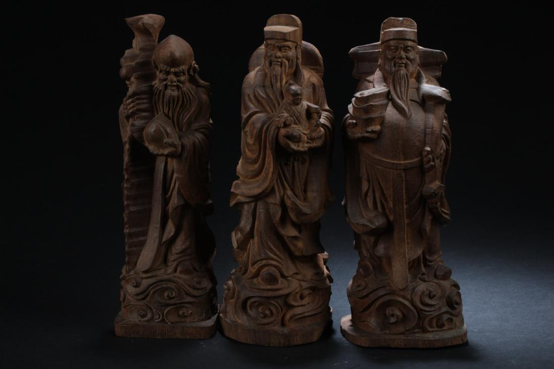 A Collection of Three Wooden Carved Fu Lu Shou Statues (1 of 5)