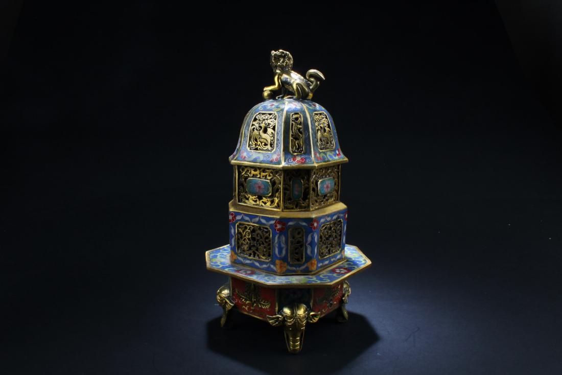 Chinese Cloisonne Incense Burner: Chinese Cloisonne Incense Burner. Height: 12"